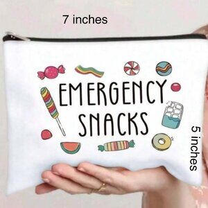 Emergency Snacks Travel Pouch White Zipper Cosmetic Bag 7x5